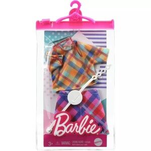 BNWT Mattel Barbie Doll Fashion Pack - Plaid Top & Skirt With Purse & Sunglasses